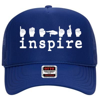 ASL Sign Langage Inspire High Crown Mesh Back Trucker Hat