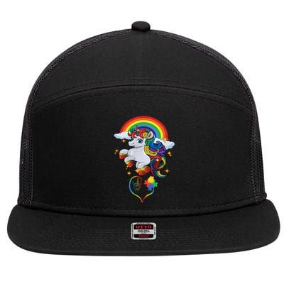 Autism Sign Language Asl Puzzle Be Kind Teacher Unicorn Gift 7 Panel Mesh Trucker Snapback Hat