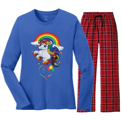 Autism Sign Language Asl Puzzle Be Kind Teacher Unicorn Gift Women's Long Sleeve Flannel Pajama Set 