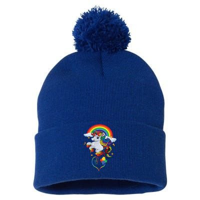 Autism Sign Language Asl Puzzle Be Kind Teacher Unicorn Gift Pom Pom 12in Knit Beanie