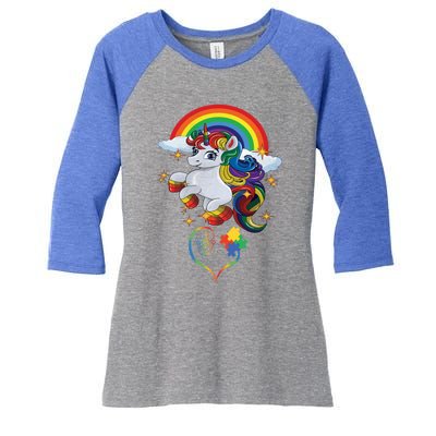 Autism Sign Language Asl Puzzle Be Kind Teacher Unicorn Gift Women's Tri-Blend 3/4-Sleeve Raglan Shirt