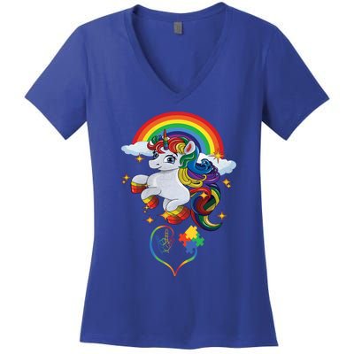 Autism Sign Language Asl Puzzle Be Kind Teacher Unicorn Gift Women's V-Neck T-Shirt