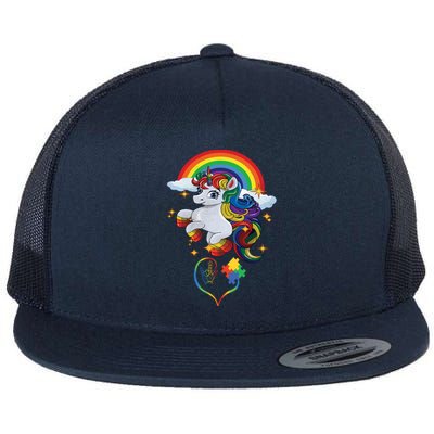 Autism Sign Language Asl Puzzle Be Kind Teacher Unicorn Gift Flat Bill Trucker Hat