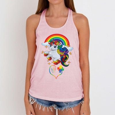 Autism Sign Language Asl Puzzle Be Kind Teacher Unicorn Gift Women's Knotted Racerback Tank