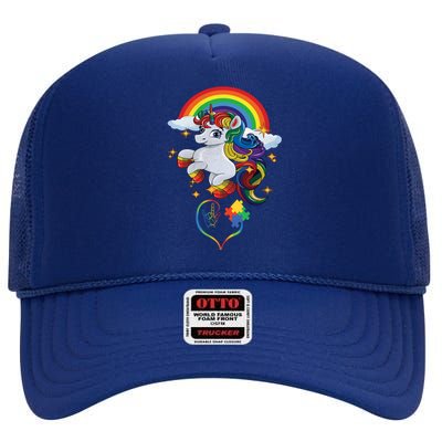 Autism Sign Language Asl Puzzle Be Kind Teacher Unicorn Gift High Crown Mesh Back Trucker Hat