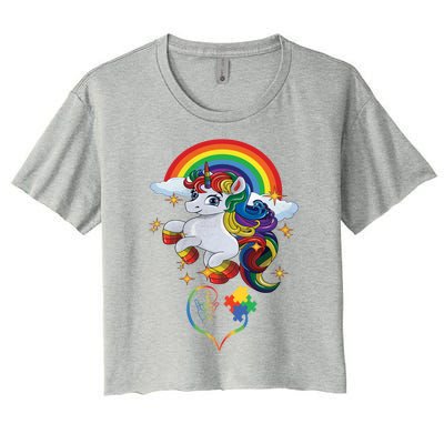 Autism Sign Language Asl Puzzle Be Kind Teacher Unicorn Gift Women's Crop Top Tee