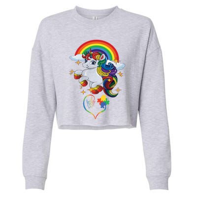 Autism Sign Language Asl Puzzle Be Kind Teacher Unicorn Gift Cropped Pullover Crew