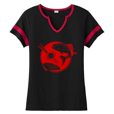 Anime Sushi Logo Salmon Sashimi Sushi Ladies Halftime Notch Neck Tee