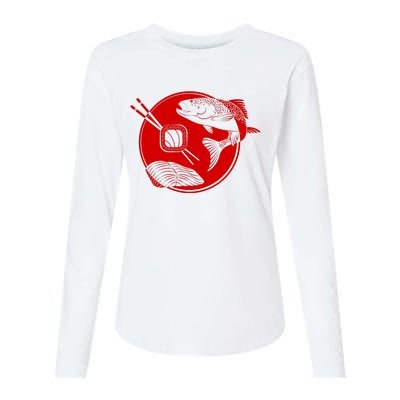 Anime Sushi Logo Salmon Sashimi Sushi Womens Cotton Relaxed Long Sleeve T-Shirt