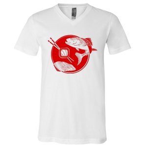 Anime Sushi Logo Salmon Sashimi Sushi V-Neck T-Shirt