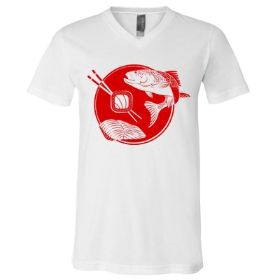 Anime Sushi Logo Salmon Sashimi Sushi V-Neck T-Shirt