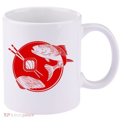 Anime Sushi Logo Salmon Sashimi Sushi 11oz C Handle Ceramic Mug