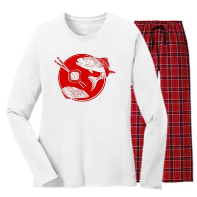 Anime Sushi Logo Salmon Sashimi Sushi Women's Long Sleeve Flannel Pajama Set 