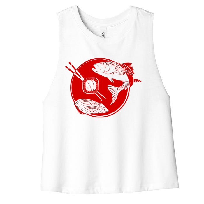 Anime Sushi Logo Salmon Sashimi Sushi Women's Racerback Cropped Tank