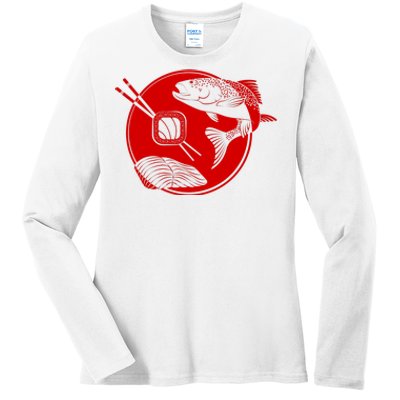 Anime Sushi Logo Salmon Sashimi Sushi Ladies Long Sleeve Shirt