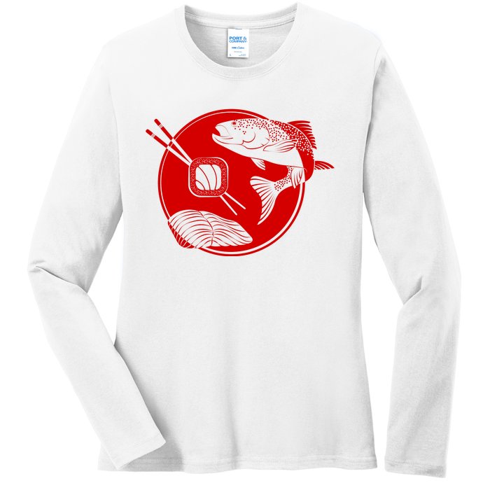 Anime Sushi Logo Salmon Sashimi Sushi Ladies Long Sleeve Shirt