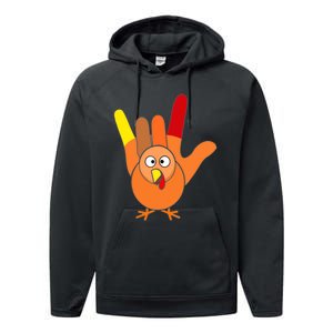 American Sign Language I Love You Thanksgiving Turkey Performance Fleece Hoodie