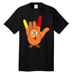 American Sign Language I Love You Thanksgiving Turkey Tall T-Shirt