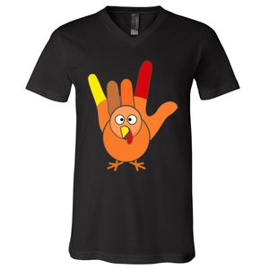 American Sign Language I Love You Thanksgiving Turkey V-Neck T-Shirt