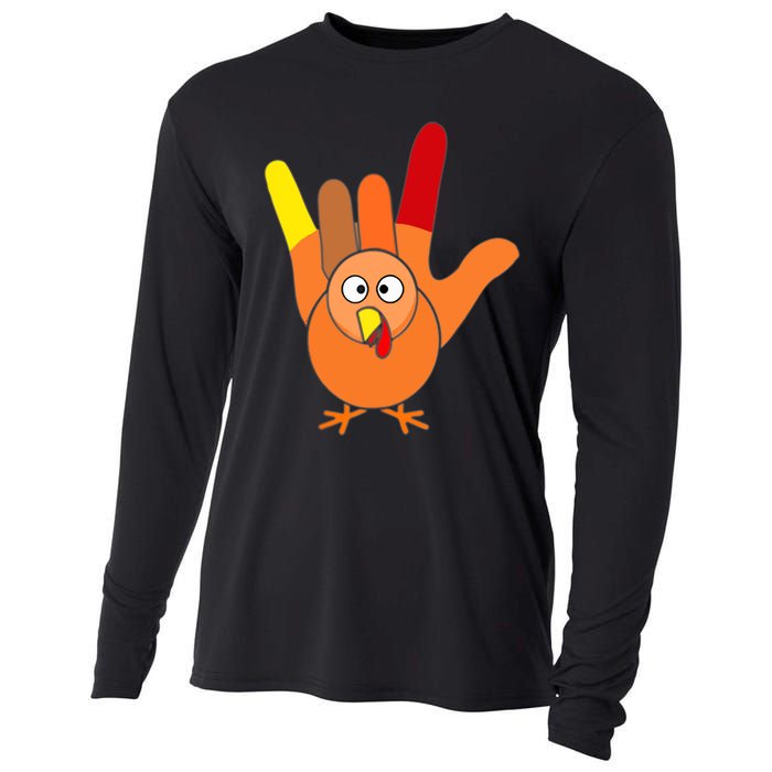 American Sign Language I Love You Thanksgiving Turkey Cooling Performance Long Sleeve Crew