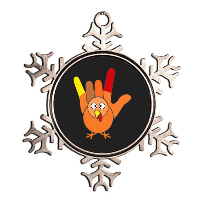 American Sign Language I Love You Thanksgiving Turkey Metallic Star Ornament