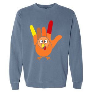 American Sign Language I Love You Thanksgiving Turkey Garment-Dyed Sweatshirt