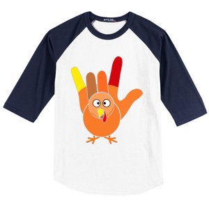 American Sign Language I Love You Thanksgiving Turkey Baseball Sleeve Shirt