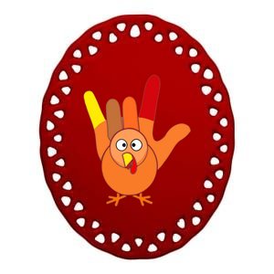 American Sign Language I Love You Thanksgiving Turkey Ceramic Oval Ornament