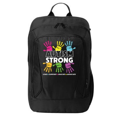 Autism Strong Love Support Educate Advocate Autism Awareness City Backpack