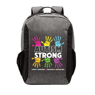 Autism Strong Love Support Educate Advocate Autism Awareness Vector Backpack