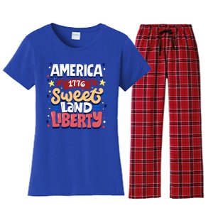 America Sweet Land Liberty Freedom Loyalty 4th Of July Great Gift Women's Flannel Pajama Set