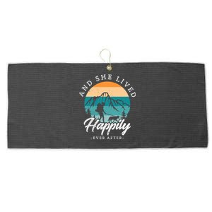 And She Lived Happily Ever After Hiking With Dog Hiking Girl Gift Large Microfiber Waffle Golf Towel