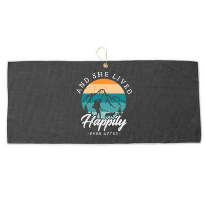 And She Lived Happily Ever After Hiking With Dog Hiking Girl Gift Large Microfiber Waffle Golf Towel