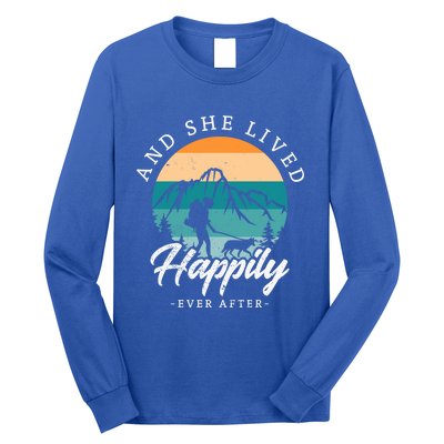 And She Lived Happily Ever After Hiking With Dog Hiking Girl Gift Long Sleeve Shirt