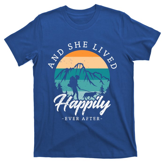 And She Lived Happily Ever After Hiking With Dog Hiking Girl Gift T-Shirt