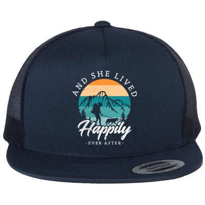 And She Lived Happily Ever After Hiking With Dog Hiking Girl Gift Flat Bill Trucker Hat