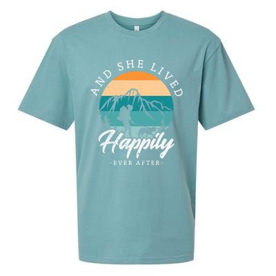 And She Lived Happily Ever After Hiking With Dog Hiking Girl Gift Sueded Cloud Jersey T-Shirt