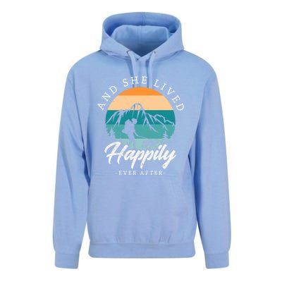 And She Lived Happily Ever After Hiking With Dog Hiking Girl Gift Unisex Surf Hoodie