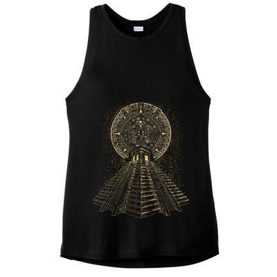 Ancient Sacred Mayan Aztec Calendar Pyramid Geometry Ladies PosiCharge Tri-Blend Wicking Tank