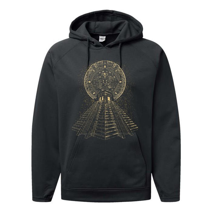 Ancient Sacred Mayan Aztec Calendar Pyramid Geometry Performance Fleece Hoodie