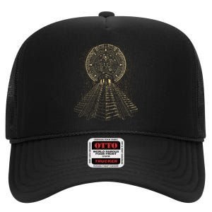 Ancient Sacred Mayan Aztec Calendar Pyramid Geometry High Crown Mesh Back Trucker Hat