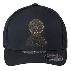 Ancient Sacred Mayan Aztec Calendar Pyramid Geometry Flexfit Unipanel Trucker Cap