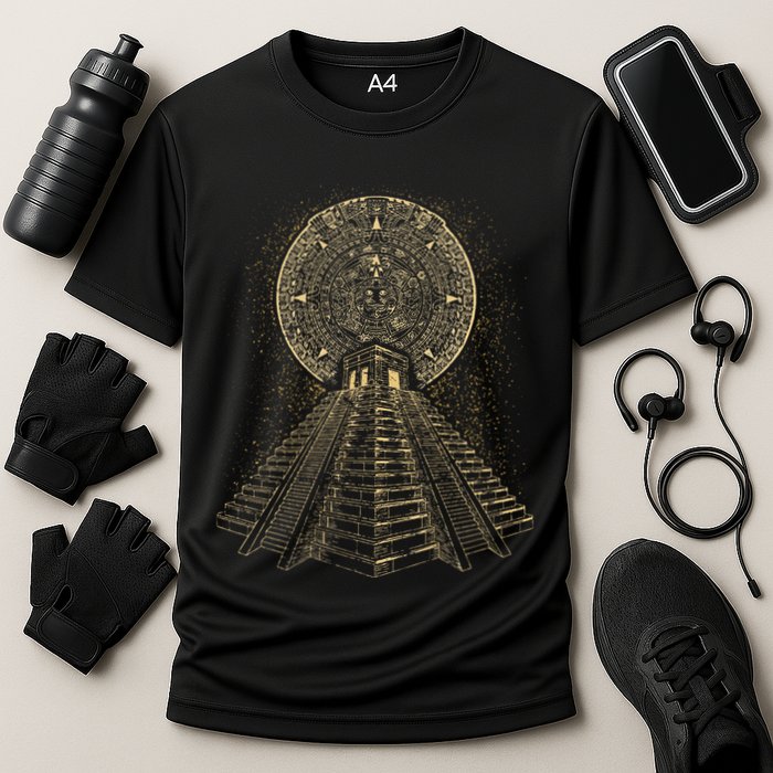 Ancient Sacred Mayan Aztec Calendar Pyramid Geometry Performance Shirt