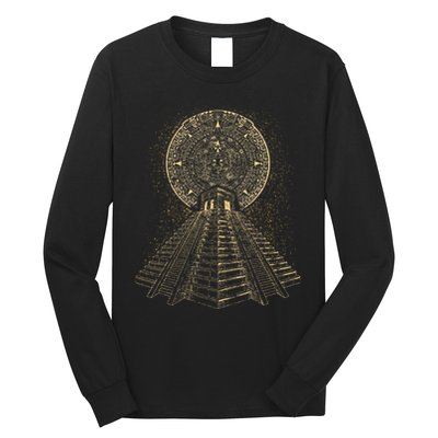 Ancient Sacred Mayan Aztec Calendar Pyramid Geometry Long Sleeve Shirt