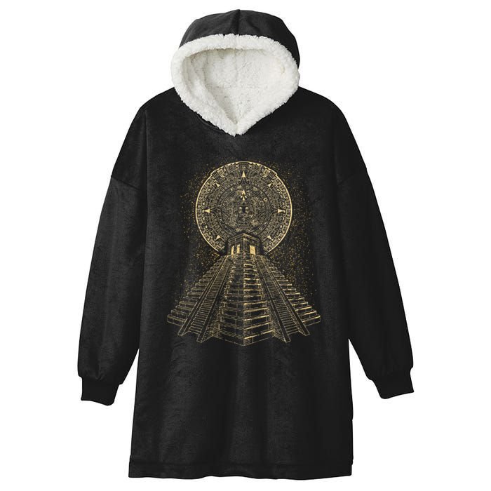 Ancient Sacred Mayan Aztec Calendar Pyramid Geometry Hooded Wearable Blanket