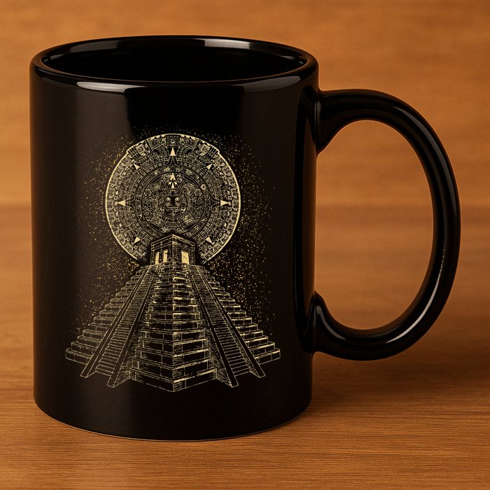 Ancient Sacred Mayan Aztec Calendar Pyramid Geometry 11oz C Handle Ceramic Mug
