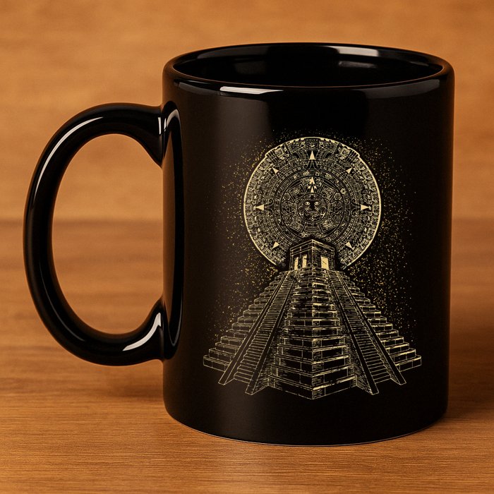 Ancient Sacred Mayan Aztec Calendar Pyramid Geometry 11oz C Handle Ceramic Mug