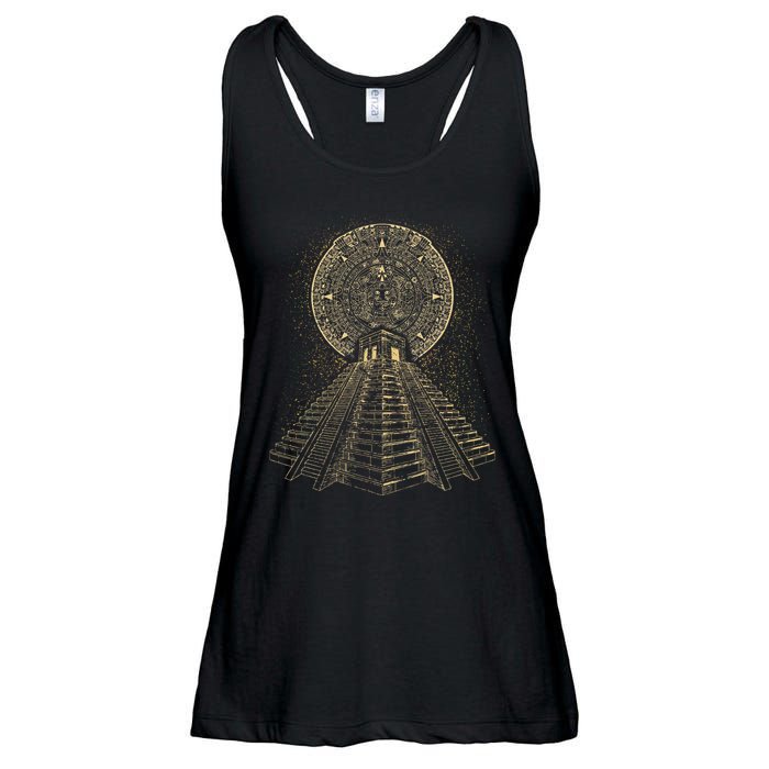 Ancient Sacred Mayan Aztec Calendar Pyramid Geometry Ladies Essential Flowy Tank