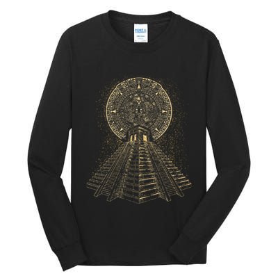 Ancient Sacred Mayan Aztec Calendar Pyramid Geometry Tall Long Sleeve T-Shirt