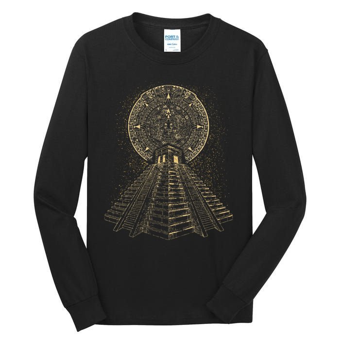 Ancient Sacred Mayan Aztec Calendar Pyramid Geometry Tall Long Sleeve T-Shirt